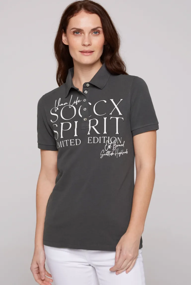 Online CAMP DAVID & SOCCX Kurzarmpolo aus Pikee mit Logo Print ash