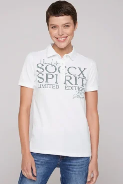 Cheap CAMP DAVID & SOCCX Kurzarmpolo aus Pikee mit Logo Print opticwhite