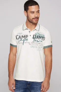 Cheap CAMP DAVID & SOCCX Kurzarmpolo mit Flockprint und Tapes ivory