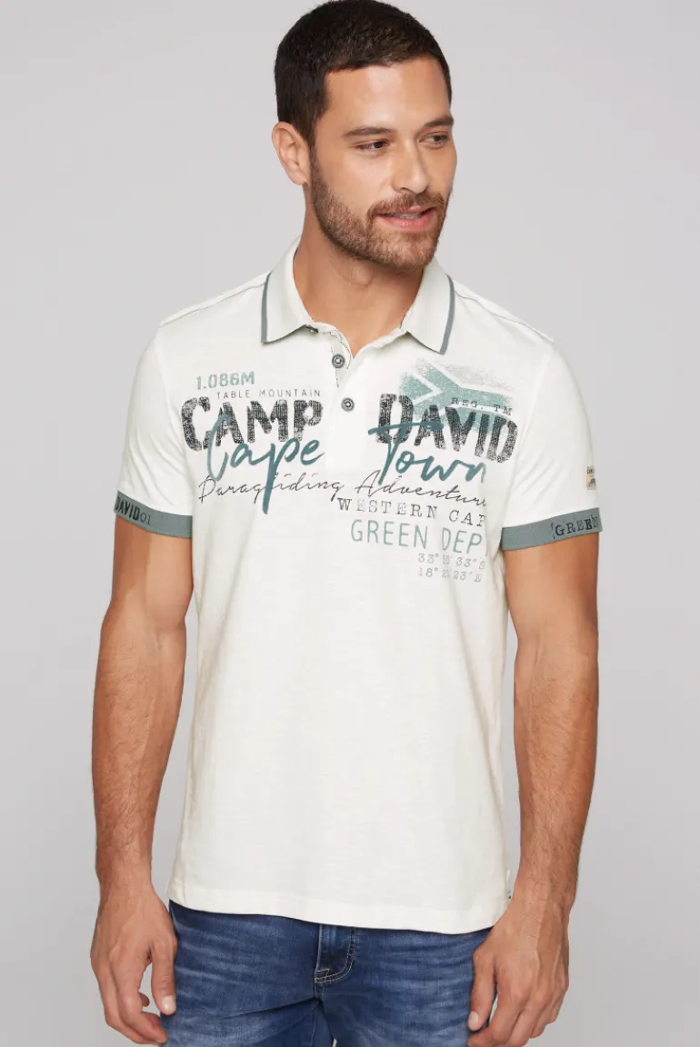 Cheap CAMP DAVID & SOCCX Kurzarmpolo mit Flockprint und Tapes ivory