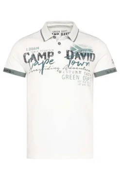 Cheap CAMP DAVID & SOCCX Kurzarmpolo mit Flockprint und Tapes ivory