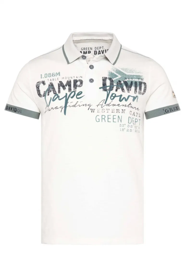 Cheap CAMP DAVID & SOCCX Kurzarmpolo mit Flockprint und Tapes ivory