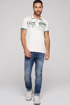Cheap CAMP DAVID & SOCCX Kurzarmpolo mit Flockprint und Tapes ivory