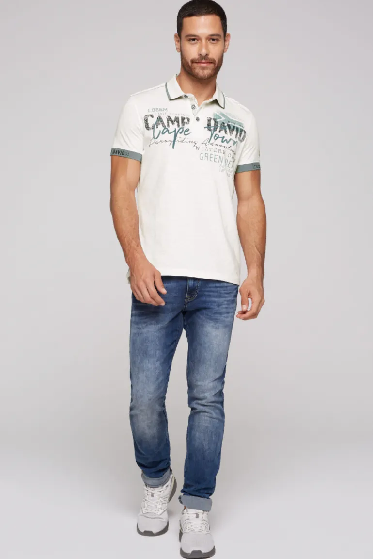 Cheap CAMP DAVID & SOCCX Kurzarmpolo mit Flockprint und Tapes ivory