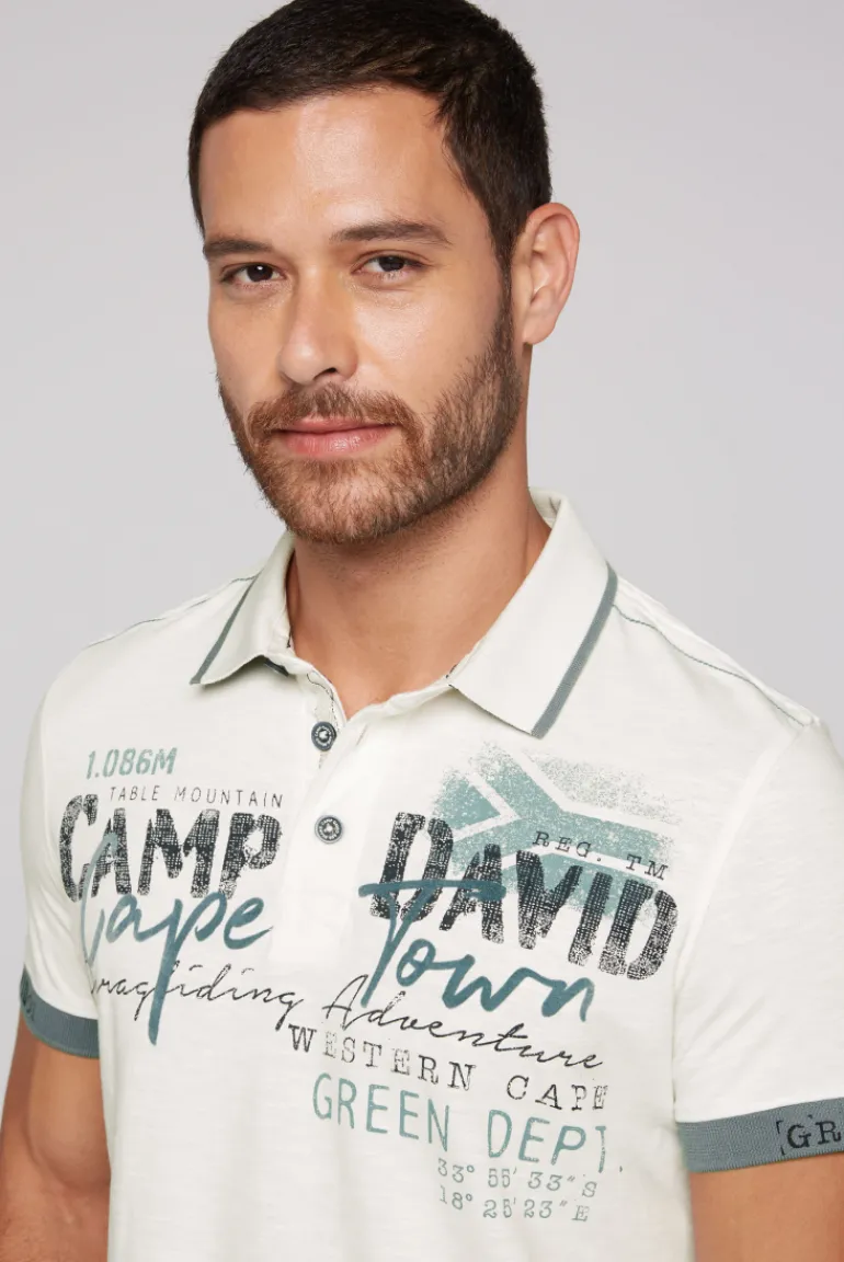 Cheap CAMP DAVID & SOCCX Kurzarmpolo mit Flockprint und Tapes ivory