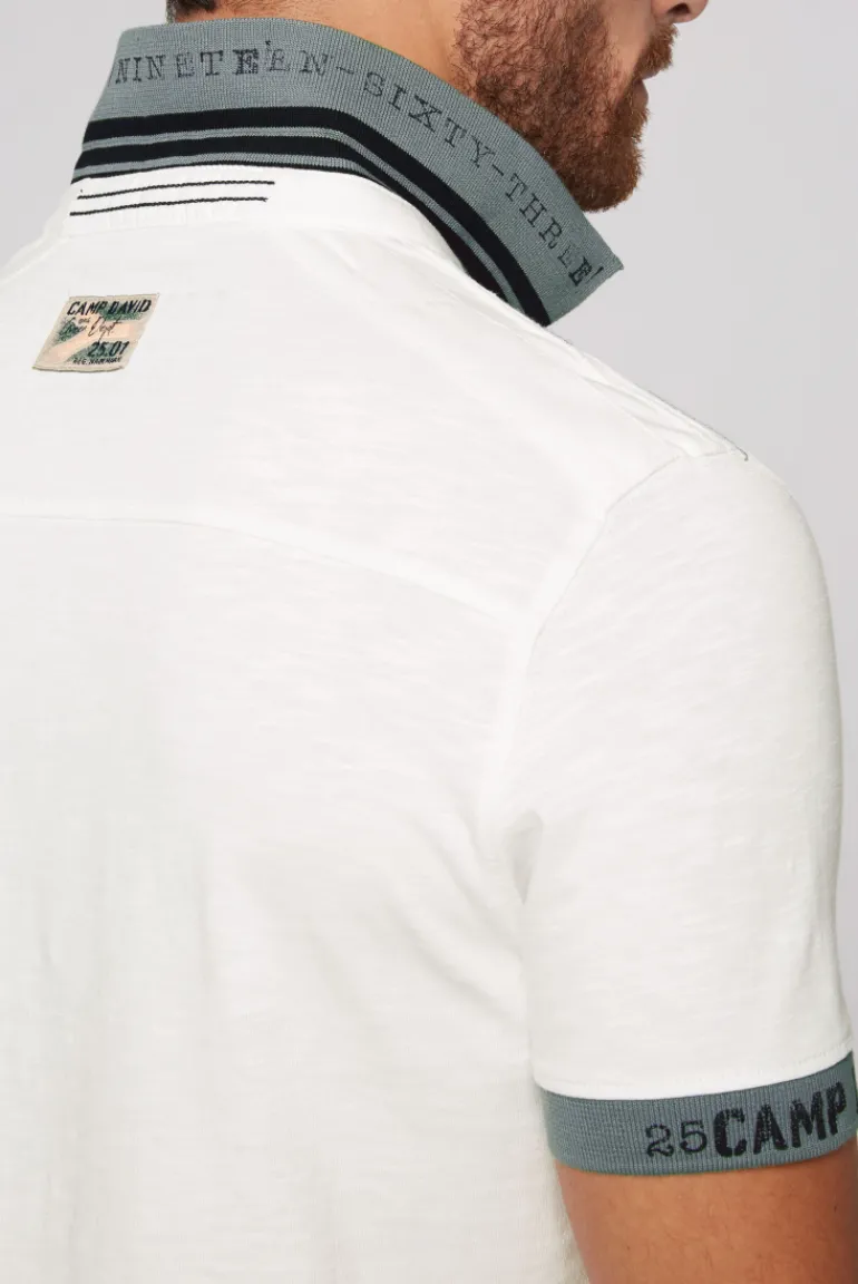 Cheap CAMP DAVID & SOCCX Kurzarmpolo mit Flockprint und Tapes ivory