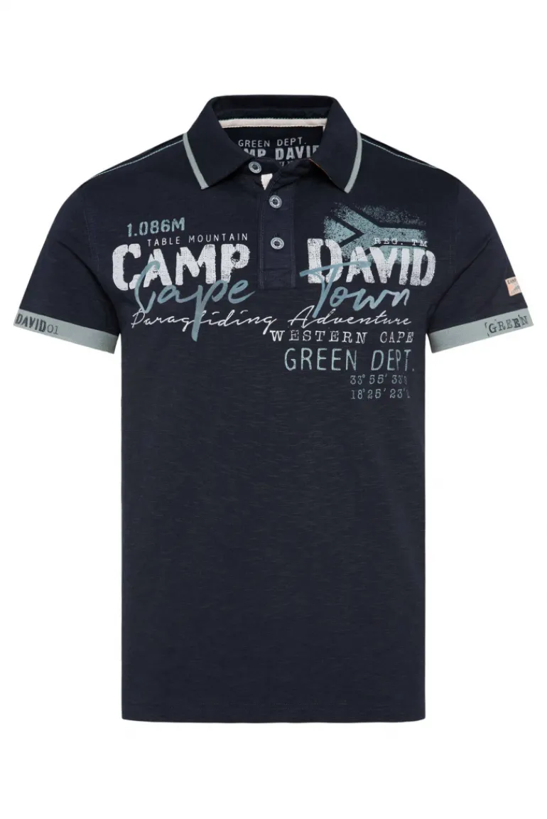 Sale CAMP DAVID & SOCCX Kurzarmpolo mit Flockprint und Tapes blue navy bluenavy