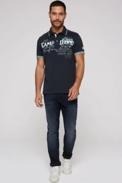 Sale CAMP DAVID & SOCCX Kurzarmpolo mit Flockprint und Tapes blue navy bluenavy