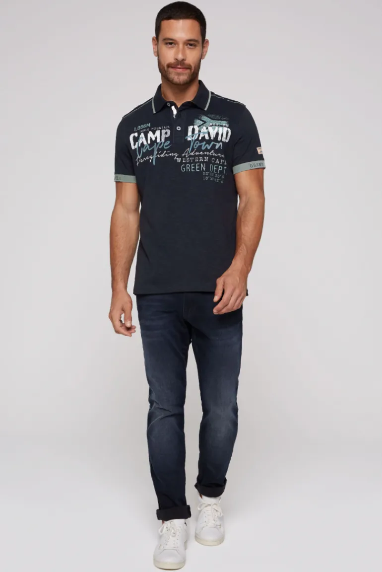 Sale CAMP DAVID & SOCCX Kurzarmpolo mit Flockprint und Tapes blue navy bluenavy