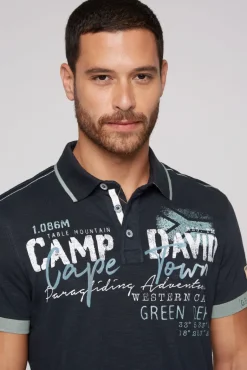 Sale CAMP DAVID & SOCCX Kurzarmpolo mit Flockprint und Tapes blue navy bluenavy
