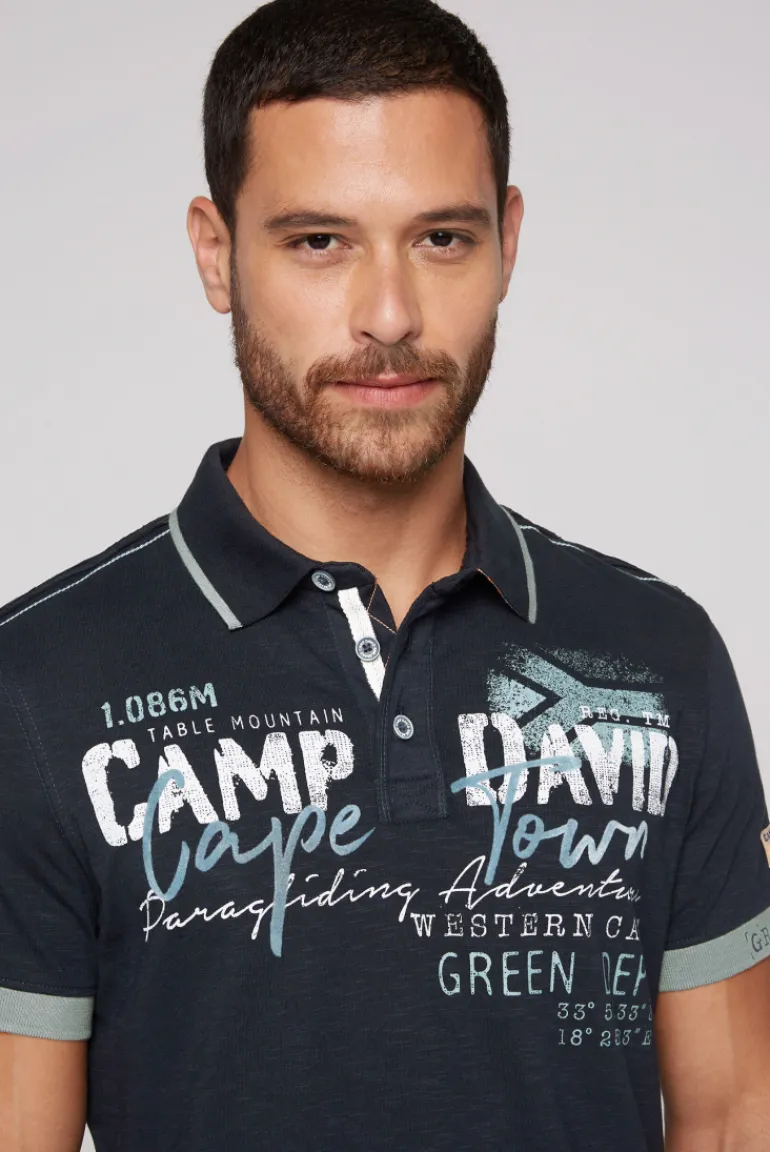 Sale CAMP DAVID & SOCCX Kurzarmpolo mit Flockprint und Tapes blue navy bluenavy