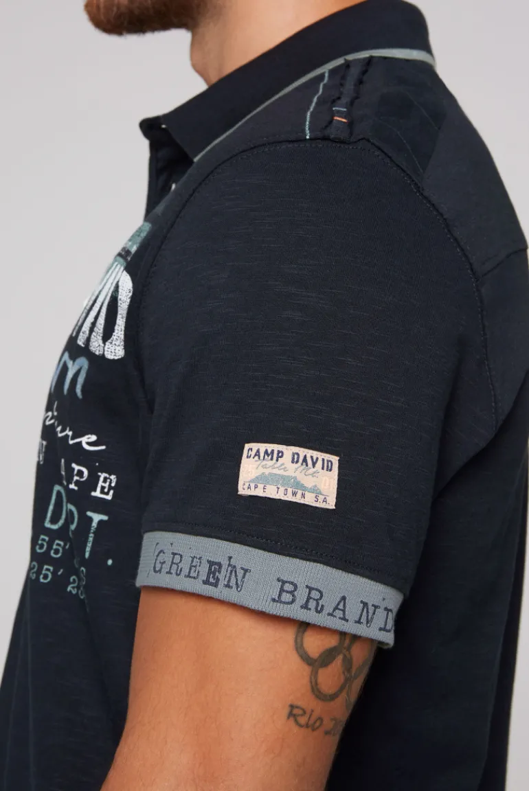 Sale CAMP DAVID & SOCCX Kurzarmpolo mit Flockprint und Tapes blue navy bluenavy
