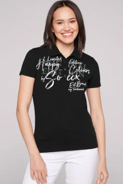 Shop CAMP DAVID & SOCCX Kurzarmpolo mit Print und Pailletten black
