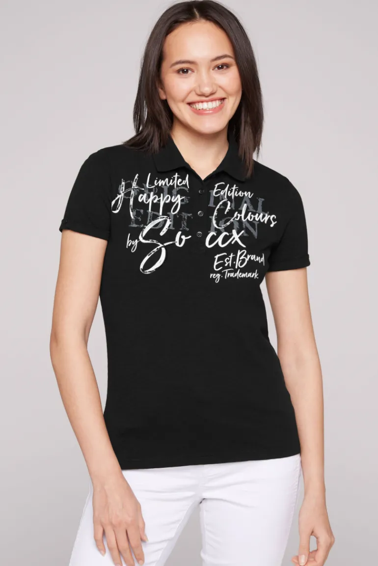 Shop CAMP DAVID & SOCCX Kurzarmpolo mit Print und Pailletten black