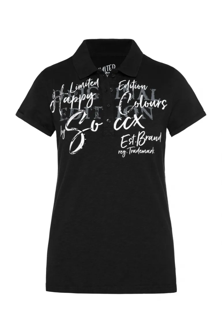 Shop CAMP DAVID & SOCCX Kurzarmpolo mit Print und Pailletten black