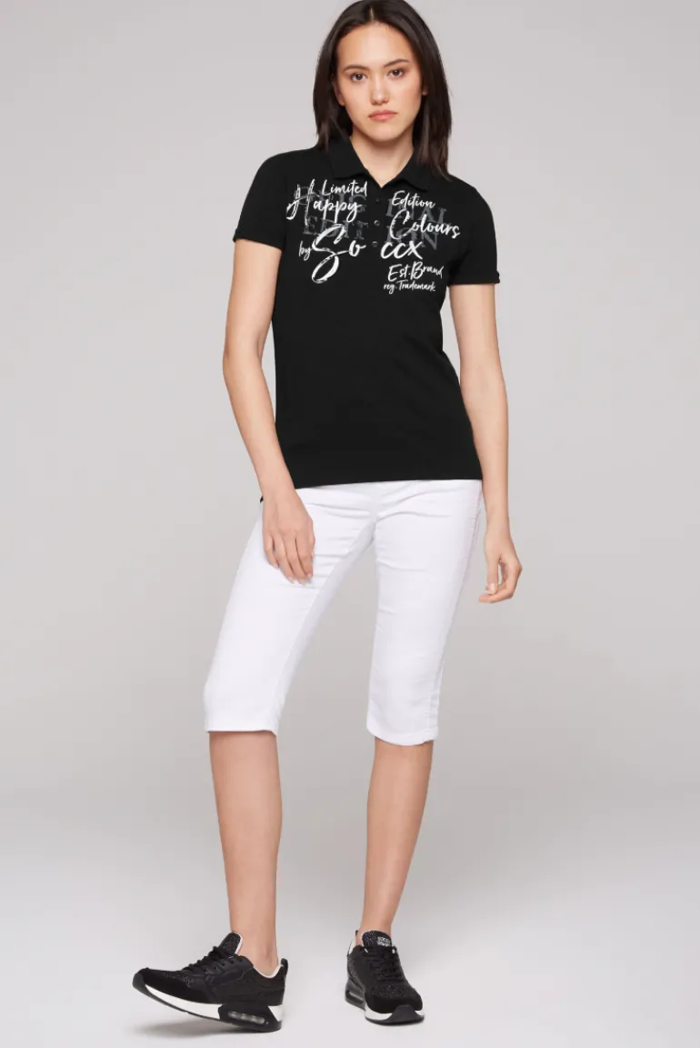 Shop CAMP DAVID & SOCCX Kurzarmpolo mit Print und Pailletten black