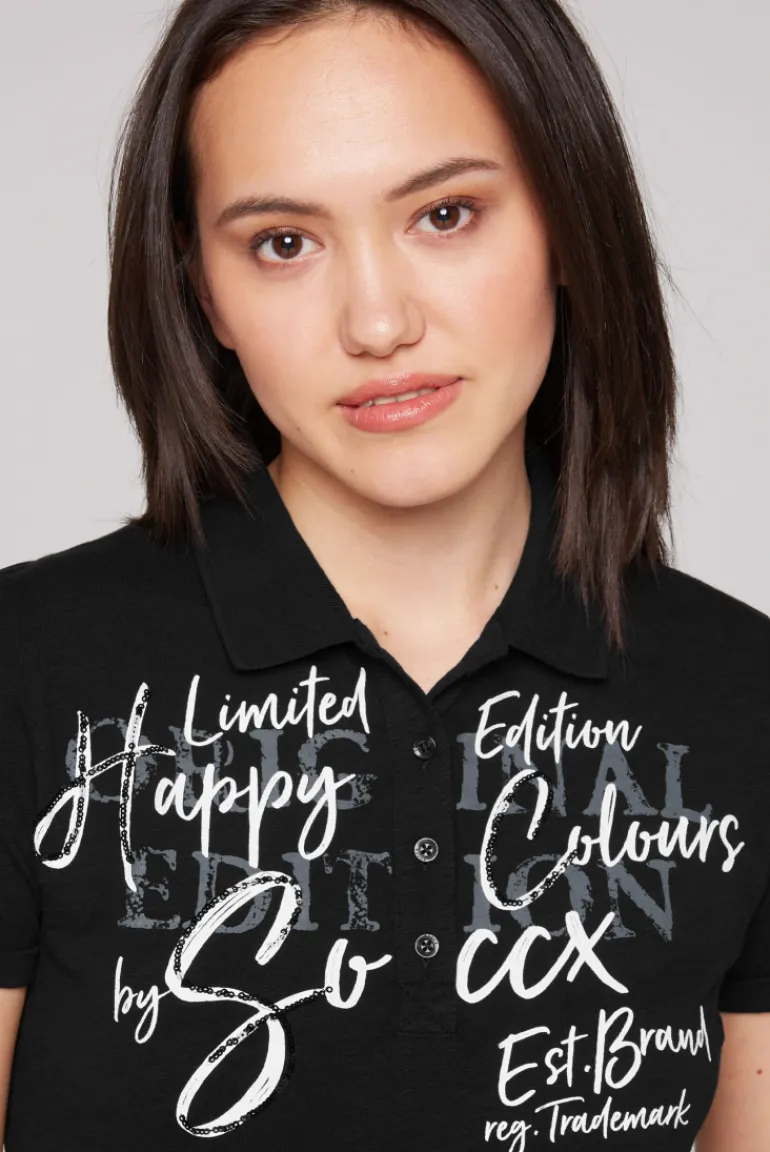 Shop CAMP DAVID & SOCCX Kurzarmpolo mit Print und Pailletten black
