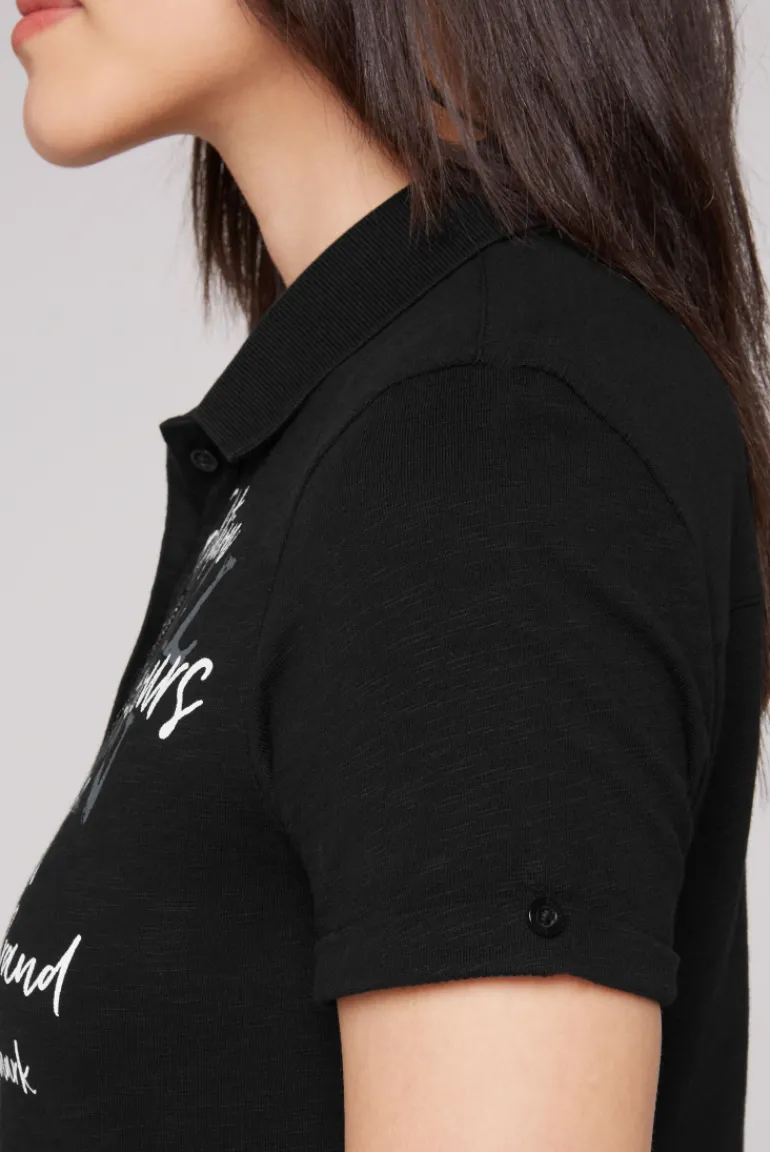 Shop CAMP DAVID & SOCCX Kurzarmpolo mit Print und Pailletten black