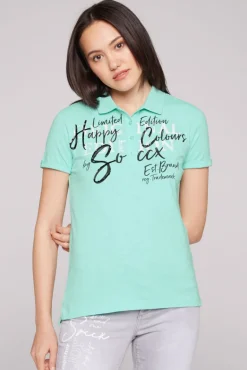Discount CAMP DAVID & SOCCX Kurzarmpolo mit Print und Pailletten neo aqua neoaqua