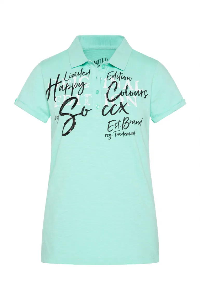 Discount CAMP DAVID & SOCCX Kurzarmpolo mit Print und Pailletten neo aqua neoaqua
