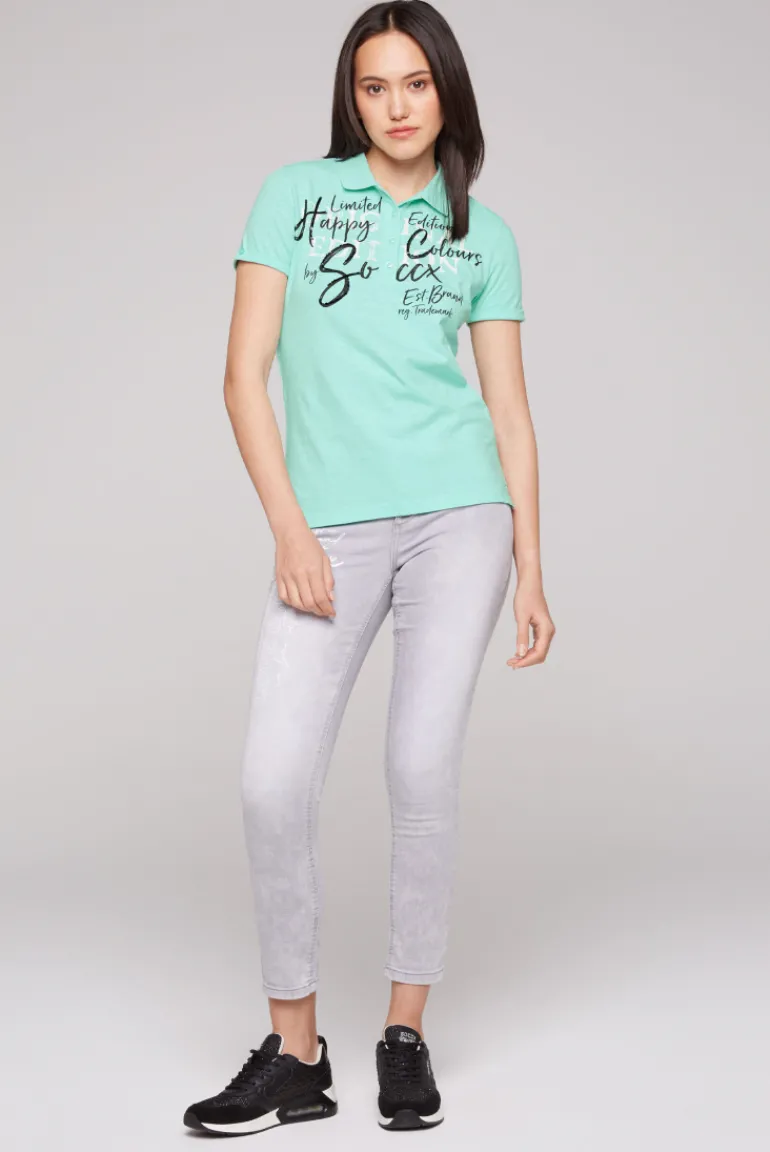 Discount CAMP DAVID & SOCCX Kurzarmpolo mit Print und Pailletten neo aqua neoaqua