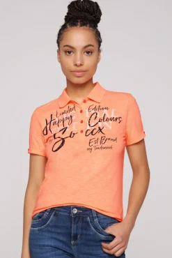 Hot CAMP DAVID & SOCCX Kurzarmpolo mit Print und Pailletten neon orange neonorange