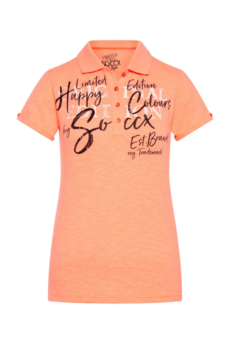 Hot CAMP DAVID & SOCCX Kurzarmpolo mit Print und Pailletten neon orange neonorange