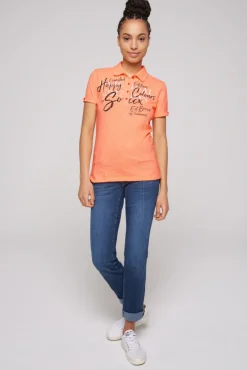 Hot CAMP DAVID & SOCCX Kurzarmpolo mit Print und Pailletten neon orange neonorange