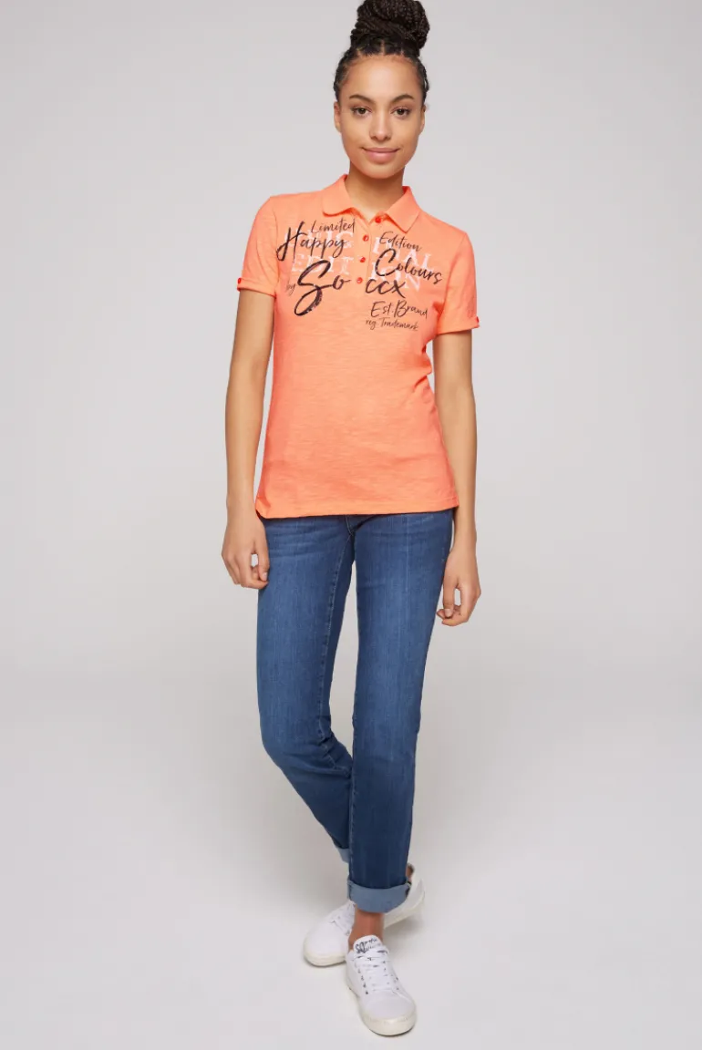 Hot CAMP DAVID & SOCCX Kurzarmpolo mit Print und Pailletten neon orange neonorange