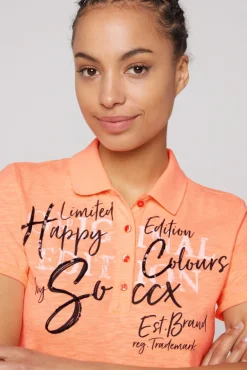 Hot CAMP DAVID & SOCCX Kurzarmpolo mit Print und Pailletten neon orange neonorange
