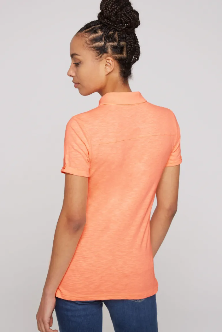 Hot CAMP DAVID & SOCCX Kurzarmpolo mit Print und Pailletten neon orange neonorange