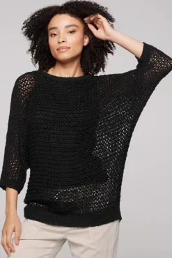 Cheap CAMP DAVID & SOCCX Kurzarm-Pullover aus Strukturgarn black