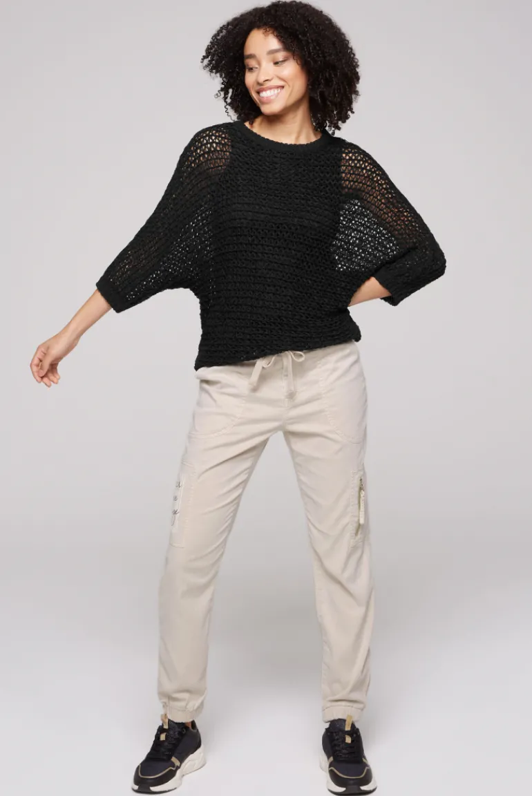 Cheap CAMP DAVID & SOCCX Kurzarm-Pullover aus Strukturgarn black