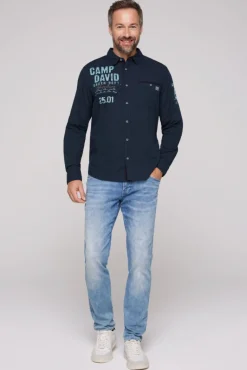 Fashion CAMP DAVID & SOCCX Langarmhemd mit Logo-Stickereien blue navy bluenavy