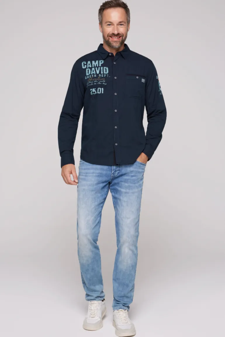 Fashion CAMP DAVID & SOCCX Langarmhemd mit Logo-Stickereien blue navy bluenavy