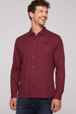 Cheap CAMP DAVID & SOCCX Langarmhemd mit Webstruktur burgundy