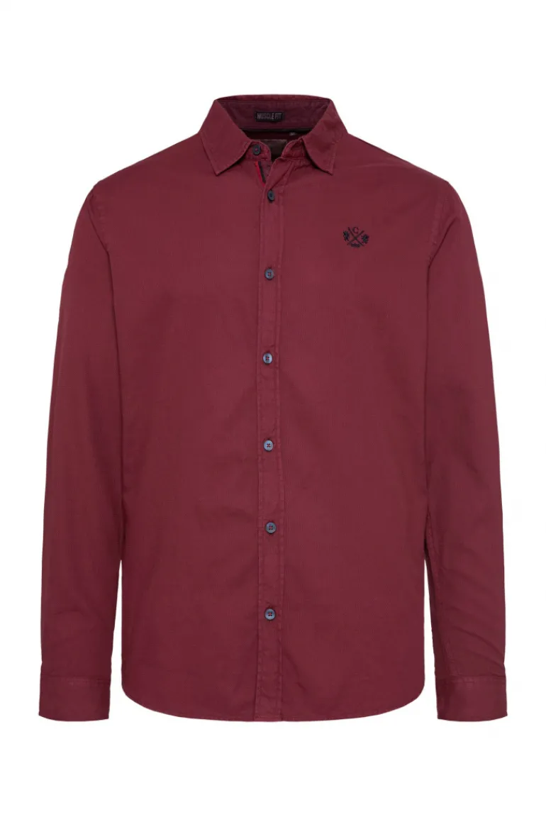 Cheap CAMP DAVID & SOCCX Langarmhemd mit Webstruktur burgundy