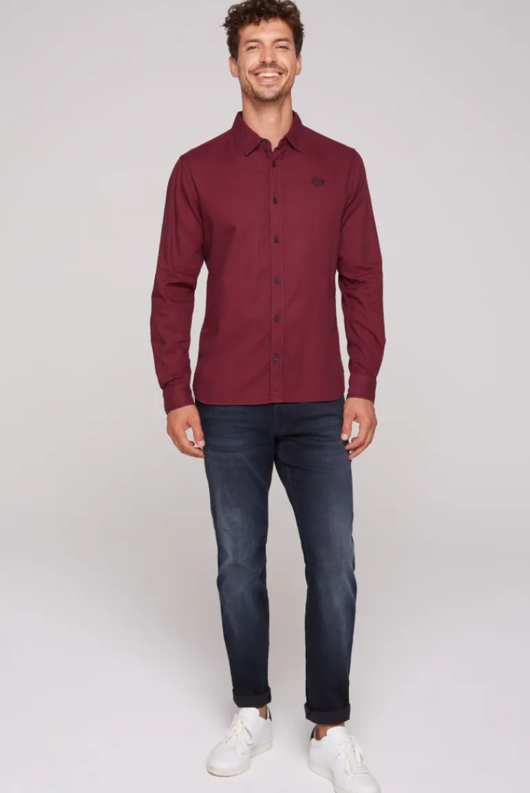 Cheap CAMP DAVID & SOCCX Langarmhemd mit Webstruktur burgundy