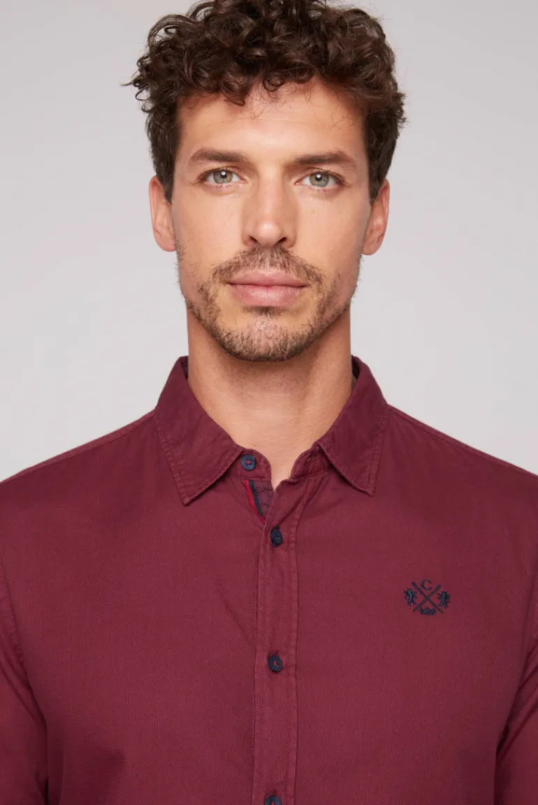 Cheap CAMP DAVID & SOCCX Langarmhemd mit Webstruktur burgundy