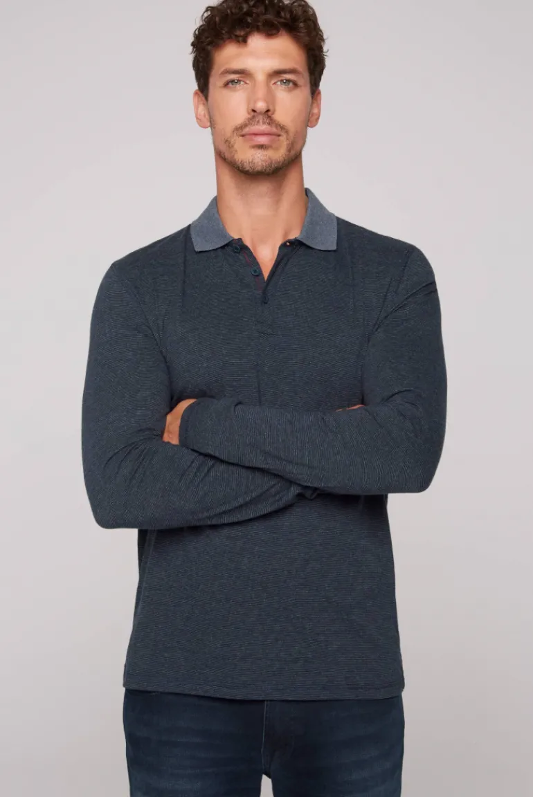 Online CAMP DAVID & SOCCX Langarmpolo mit feinem Streifen-Dessin blue navy bluenavy