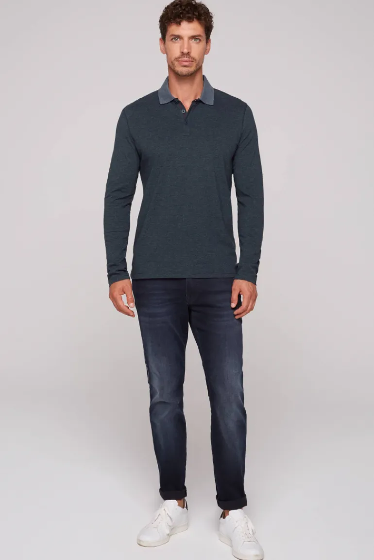 Online CAMP DAVID & SOCCX Langarmpolo mit feinem Streifen-Dessin blue navy bluenavy