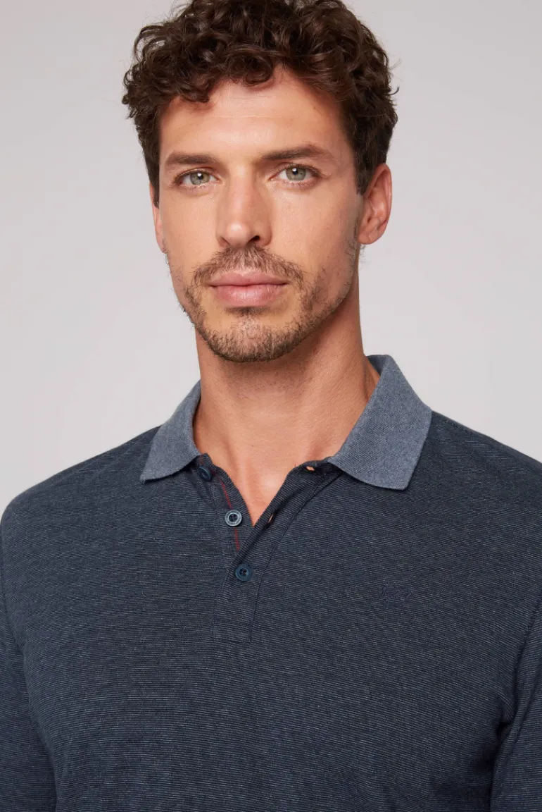 Online CAMP DAVID & SOCCX Langarmpolo mit feinem Streifen-Dessin blue navy bluenavy