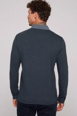 Online CAMP DAVID & SOCCX Langarmpolo mit feinem Streifen-Dessin blue navy bluenavy