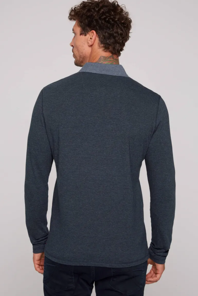 Online CAMP DAVID & SOCCX Langarmpolo mit feinem Streifen-Dessin blue navy bluenavy