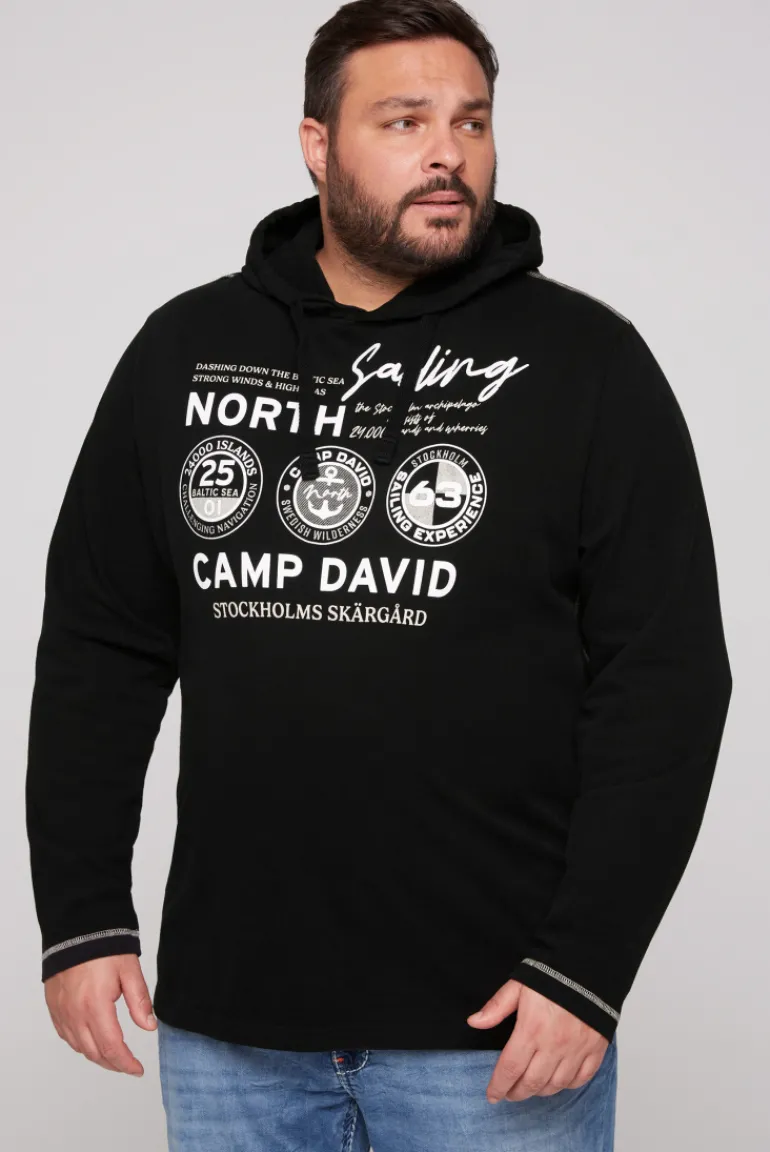 Best Sale CAMP DAVID & SOCCX Langarmshirt mit Kapuze und Print black