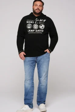 Best Sale CAMP DAVID & SOCCX Langarmshirt mit Kapuze und Print black
