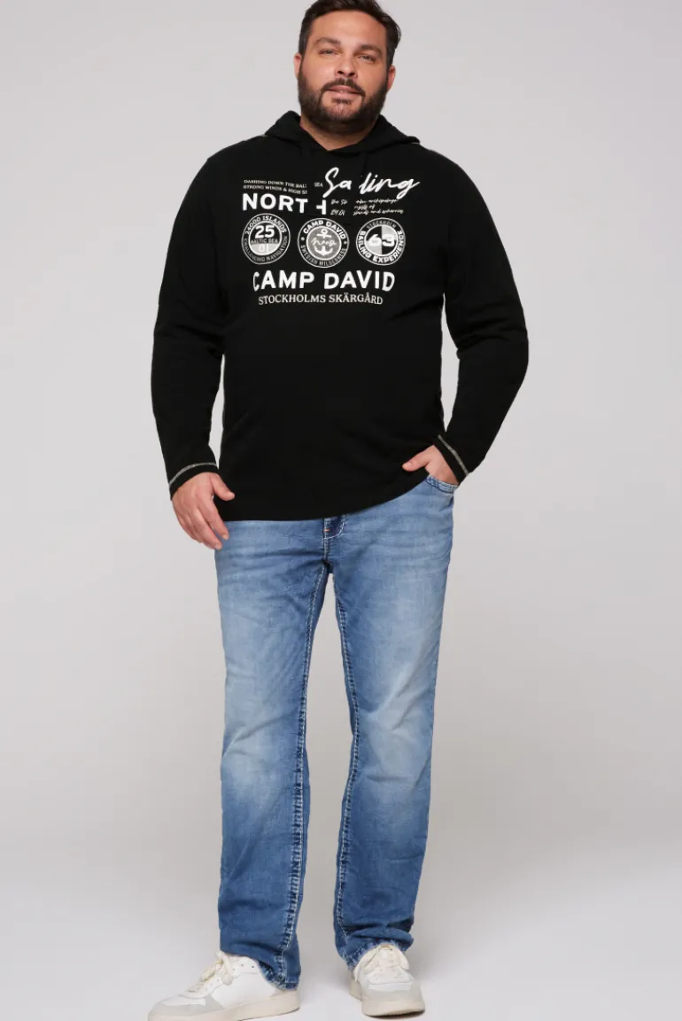 Best Sale CAMP DAVID & SOCCX Langarmshirt mit Kapuze und Print black
