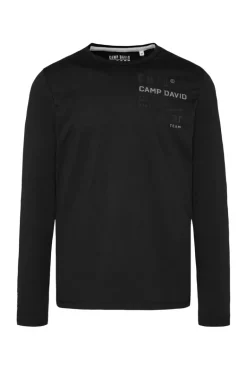 Clearance CAMP DAVID & SOCCX Langarmshirt mit reflektierendem Rücken-Print black