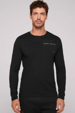 Shop CAMP DAVID & SOCCX Langarmshirt mit reflektierendem Rücken-Print black