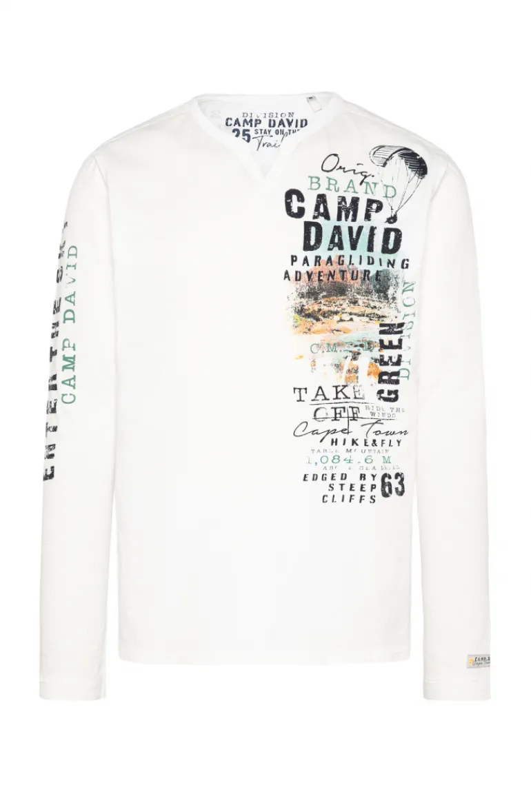 Shop CAMP DAVID & SOCCX Langarmshirt mit Twill-Patches und Artworks ivory